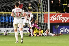 Picture:Andrew Roe/AHPIX LTD, Football, Sky Bet League Two, Harrogate Town v Doncaster Rovers, The Exercise Stadium, Harrogate, UK, 12/09/2024, K.O 8pm

Harrogate Town's Josh March scores his sides second goal of the game