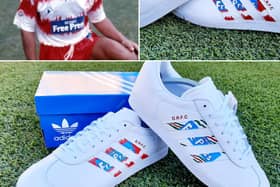 Aaron has recreated the 1992 Doncaster Rovers Football Club's kit on a pair of trainers.