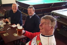 John (far right) pictured with his friends including Tom Beardsley (far left)