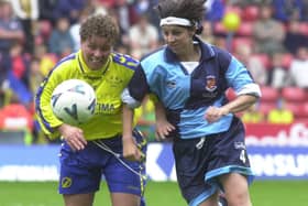Doncaster Belles star Gillian Coultard, left, pictured in action in the 2000 Women's FA Cup final against Croydon.