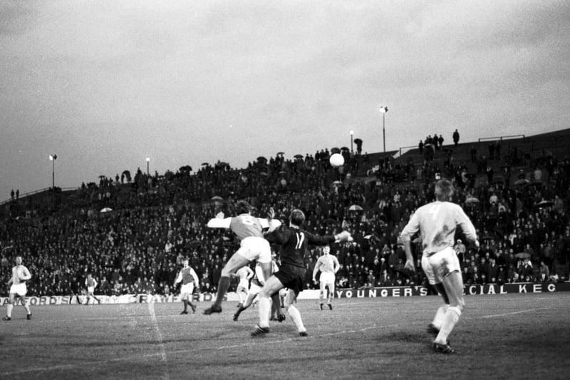Action from a rainy Easter Road as Hibs put six past Malmo of Sweden in 1970
