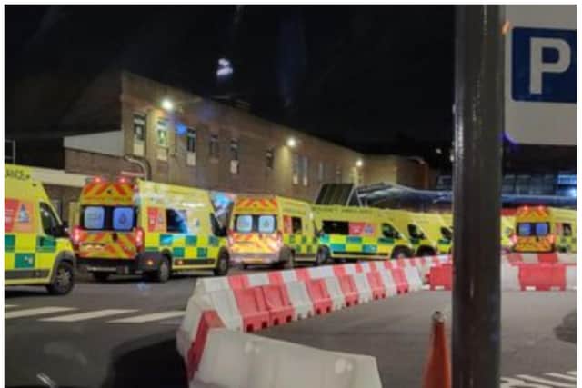 A stream of ambulances was pictured outside Doncaster Royal Infirmary last night.