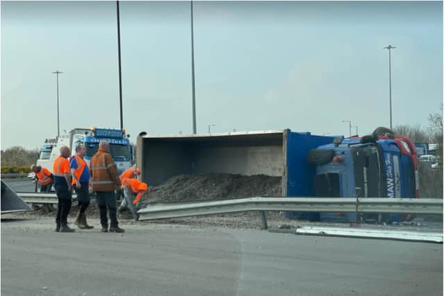 The lorry overturned on Great Yorkshire Way. (Photo: John Bognar).