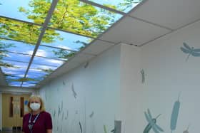 A sunny outdoor scene, has been added to a corridor linking adjoining areas of the hospice