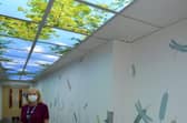 A sunny outdoor scene, has been added to a corridor linking adjoining areas of the hospice