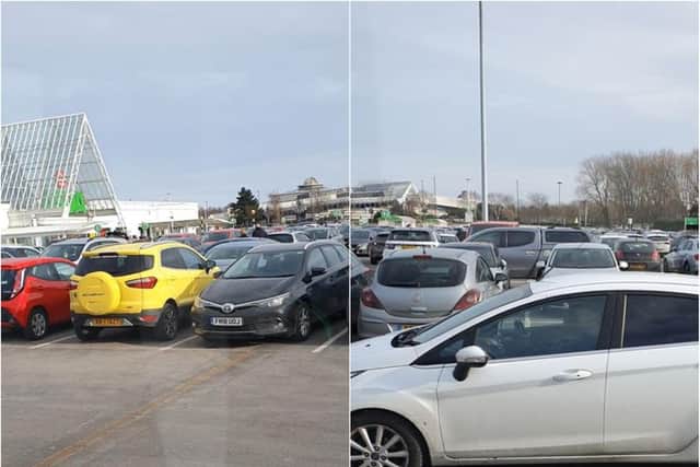 Photos show a busy car park at Asda on the same day 'scufflles' were said to have broken out among customers.