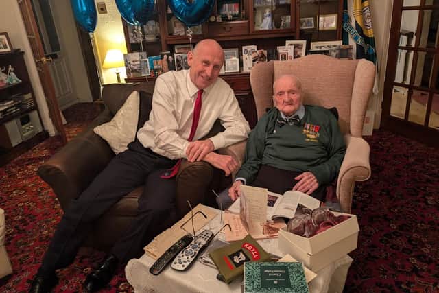 John Healey MP and birthday boy Fred Adamson.