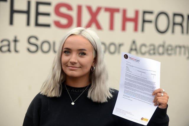 Student Millie Johnson, from Southmoor Academy, with an A in biology, A* in geography and an A in English literature.