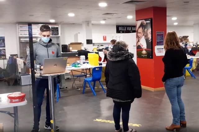 The vaccination clinic at the Keepmoat Sadium, Doncaster