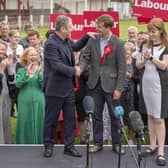 Newly elected Labour MP Keir Mather (centre), with Labour leader Sir Keir Starmer and deputy Labour Party leader Angela Rayner at Selby football club, North Yorkshire. PIC: Danny Lawson/PA Wire