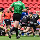 Mahe Founa scores the opening try for Doncaster RLFC against North Wales Crusaders.