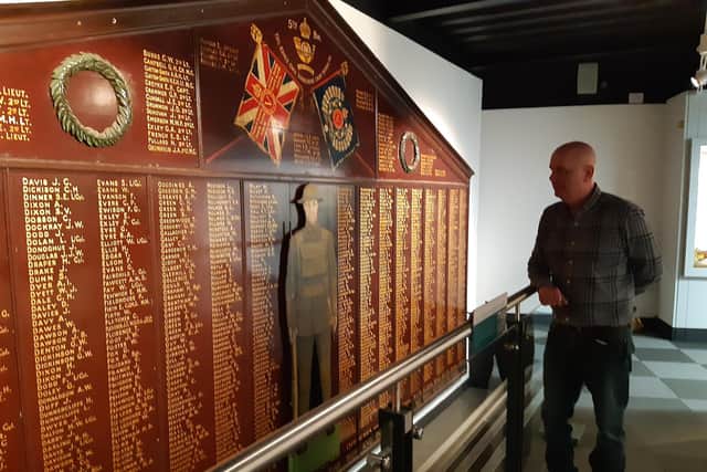 Bill McHugh in the KOYLI Museum at Danum Gallery, Library and Museum