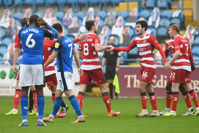 Rovers celebrate Ben Whiteman's opening goal against Carlisle. Picture: Howard Roe/AHPIX