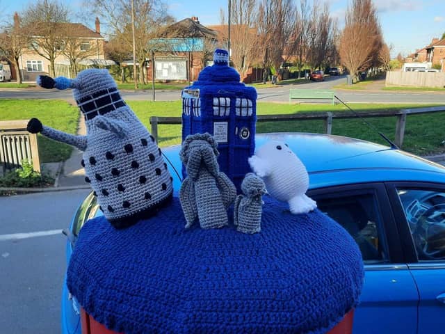 The Doctor Who post box topper in Kirk Sandall.