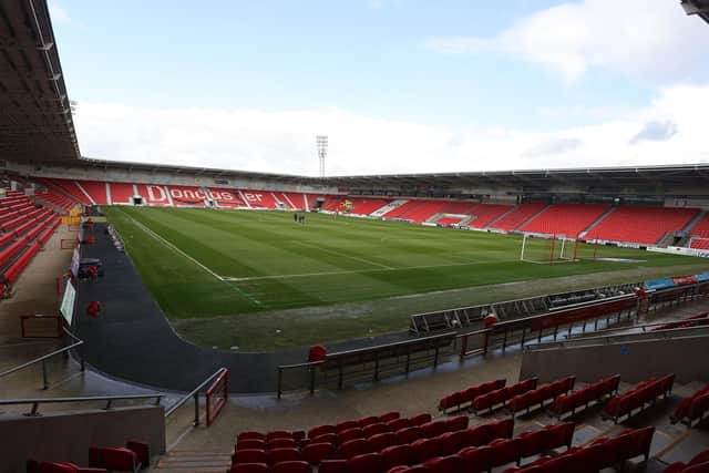 DONCASTER, ENGLAND - MARCH 25: A general view of the Eco-Power Stadium during the Sky Bet League Two between Doncaster Rovers and Northampton Town at Eco-Power Stadium on March 25, 2023 in Doncaster, England. (Photo by Pete Norton/Getty Images)