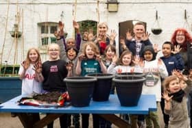 Award-winning children’s author Lauren Child visiting a school who applied for free Woodland Trust trees. Credit: Woodland Trust