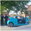 A woman had to be cut free from the wreckage of her car after the smash on Thorne Road.