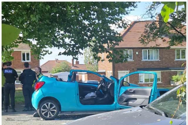 A woman had to be cut free from the wreckage of her car after the smash on Thorne Road.
