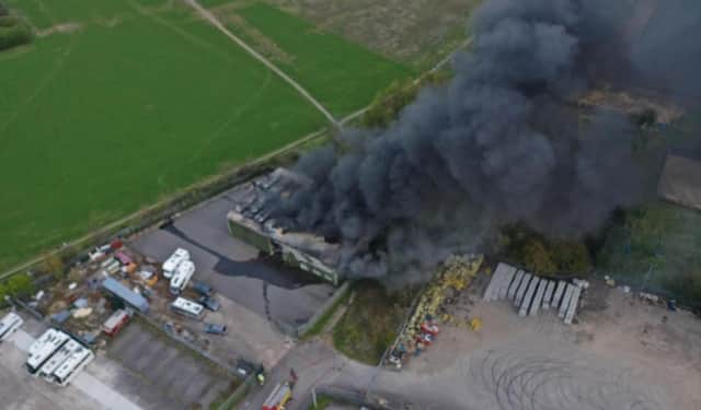 Aerial pictures taken by the emergency services of the Plum Tree Road industrial estate fire at Bircotes
