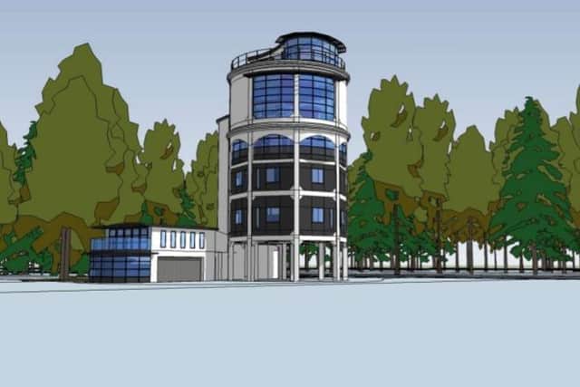 An artist's impression of the exterior of the planned five storey home within a current water tower