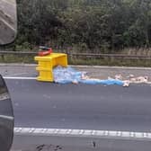 A lorryload of dead chickens has spilled onto the M62 north of Doncaster.