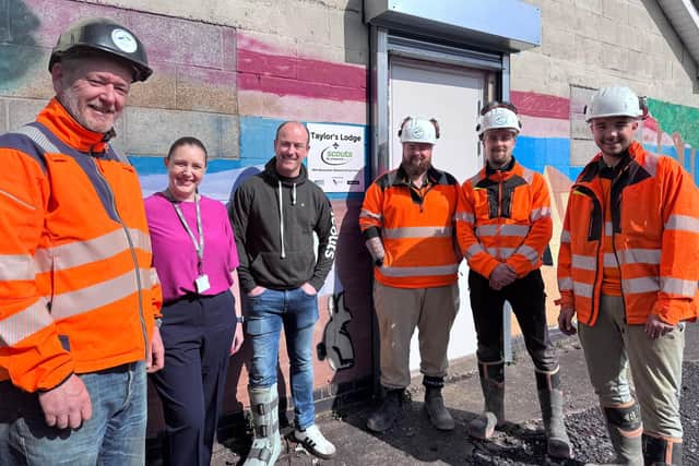 Yorkshire Choice Homes Site Manager Liam Platts, Sales and Marketing Manager, Natalie Moore and team are pictured with Matt Nicholls, Scout Leader.