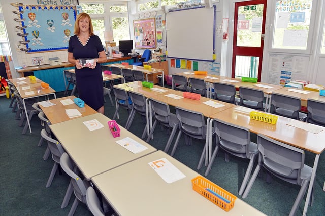 The classrooms, particularly those for Year 1 and 2 pupils, have been changed with desks now facing forward to minimise the risk of infection