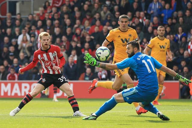 Josh Sims features for Southampton against Wolves in April last year