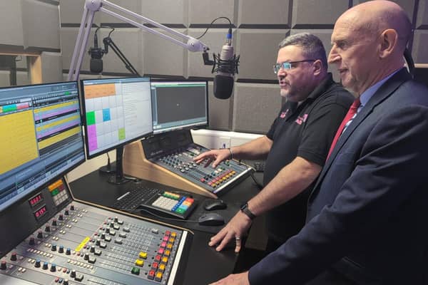 John Healey MP with Doncaster Radio presenter Bruce Edwards.