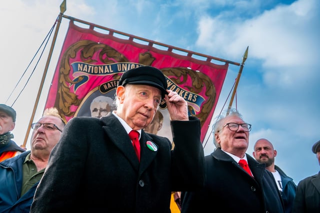 Arthur Scargill, 86, led the parade to mark the 40th anniversary of the Miners' Strike.
