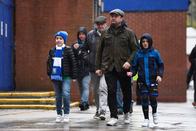 Wednesday fans arrive at Hillsborough for the Yorkshire derby with Leeds United in October 2019.