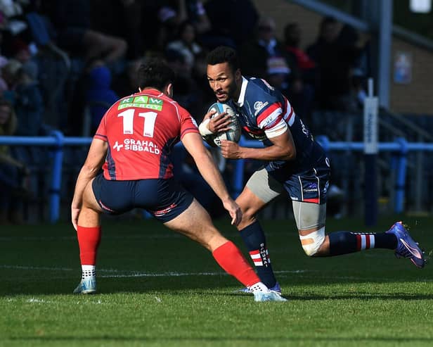 Knights' Jordan Olowofela was on target in their win over Bedford Blues. Pic: Jonathan Gawthorpe