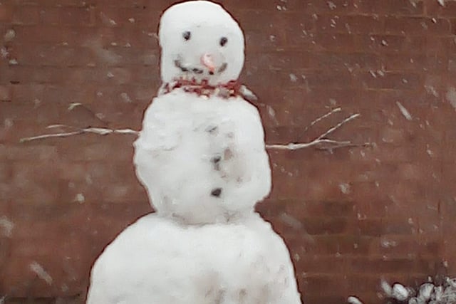 A very jolly looking snowman sent in by Helen Howard.