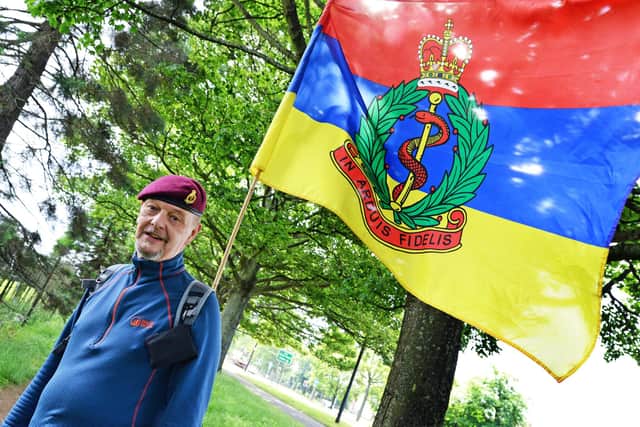 Philip Cox, pictured, is raising money for the Royal Army Medical Corp Benevolent Charity by walking 1306 miles.