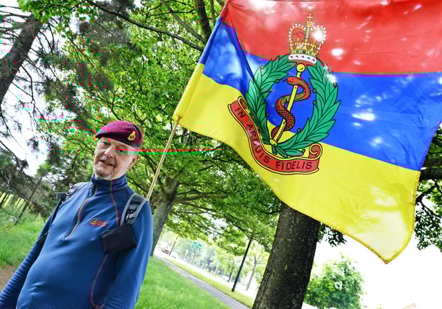 Philip Cox, pictured, is raising money for the Royal Army Medical Corp Benevolent Charity by walking 1306 miles.