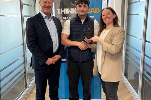 Dominic at the Awards with JTL CEO Chris Claydon & Operations Director Clair Bradley.