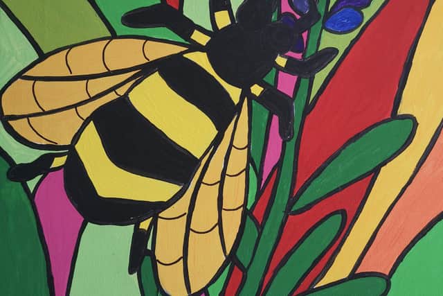 Kim's art is based off nature with lots of bright colours.