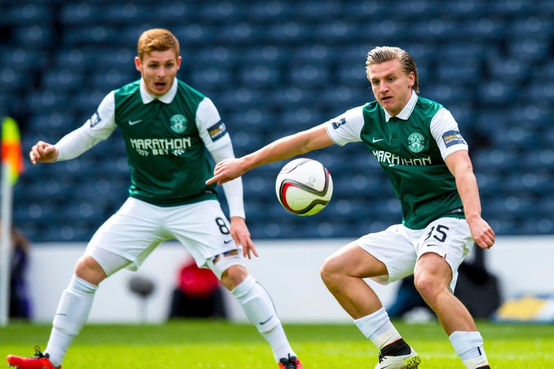 Name the four Hibs players who scored penalties in the semi-final shoot-out against Dundee United?