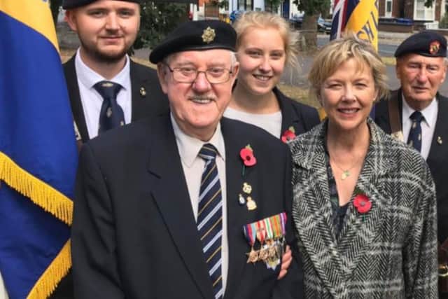 Les Wales, pictured, front left, with actress Annette Bening. Mr Wales, who was one of South Yorkshire's last surviving veterans of World War Two, has died aged 98