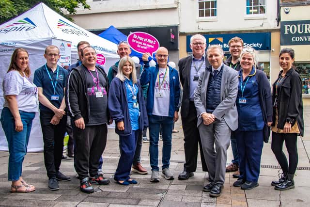Doncaster’s Director of Public Health Dr Rupert Suckling and Coun Ball, 4th and 5th right, joined the Hep C partners at the event
