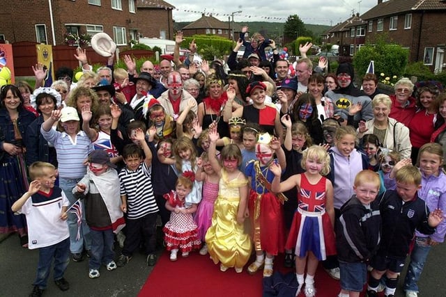 The whole of Godric Drive, Brinsworth, in fancy dress for the Queen's Golden Jubilee. They were raising money for the Sheffield Childrens Hospital