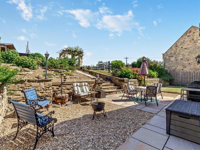 A sheltered seating area outdoors.