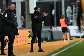 Doncaster Rovers boss Danny Schofield on the touchline at Newport County.