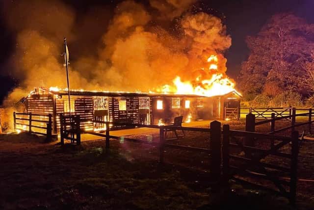The barn was on fire last night.