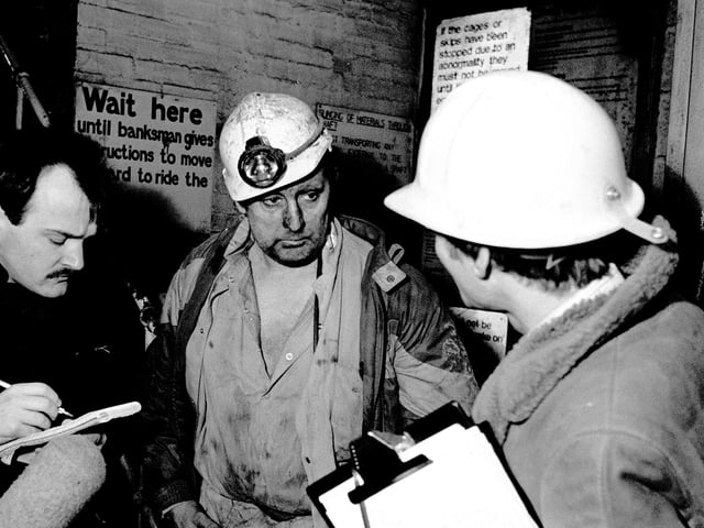 Mansfield Colliery -1988
Miner Robert Gripton chats to the press at the end of his shift