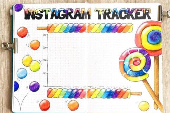Journal page with an Instagram follower tracker theme.