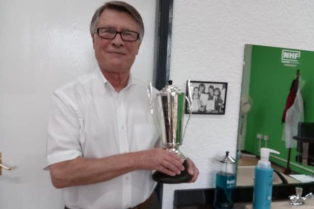 Derek Williams, with the Doncaster Memorial Trophy he won in 1971.