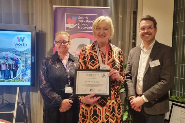 Michelle Dickinson, Head of Philanthropy and Programmes at SYCF, Carol Parker-Cowan, Doncaster Branch Director, Worth Unlimited, Jack Kidder, responsible business manager, Henry Boot.