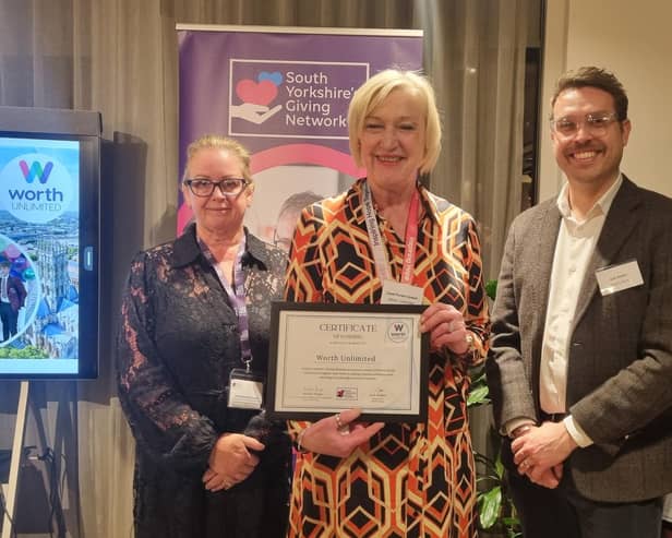Michelle Dickinson, Head of Philanthropy and Programmes at SYCF, Carol Parker-Cowan, Doncaster Branch Director, Worth Unlimited, Jack Kidder, responsible business manager, Henry Boot.