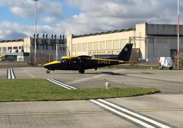 One of the police aeroplanes takes off at Doncaster Sheffield Airport